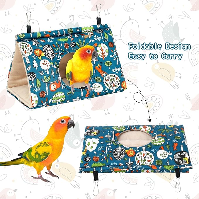 Rypet Winter Warm Bird Nest House - Hanging Hammock Velvet Shed Hut Cage Plush Fluffy Birds Hideaway Sleeping Bed Fuzzy for Parrot Parakeet Cockatiels Budgies Lovebird Medium（Blue）