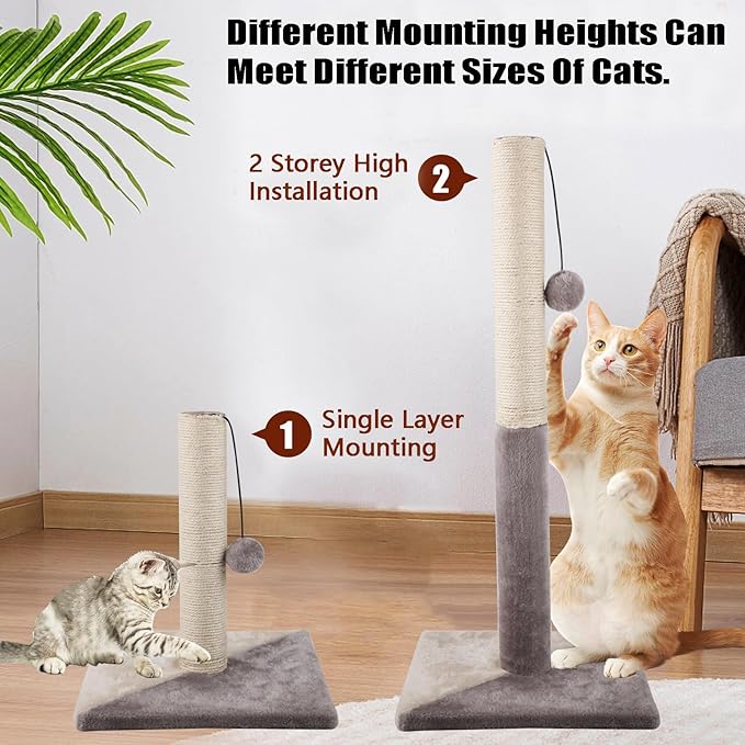 GKYZBB 30" Tall Cat Scratching Post,Highly Resistant Carpet Scratch Post, Premium Sisal Rope Scratch Posts, Sturdy Large Scratch Pole with Hanging Ball,Bring 2 pcs of cat Teasing Stick