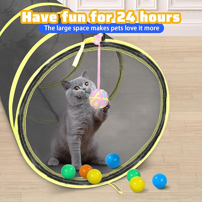 wilwolfer Outdoor Cat Enclosures for Indoor Cats- 5 in 1 Outdoor Cat Tent with Tunnel- Cat Houses for Outdoor Cats- Outdoor Cat Enclosures- Portable Pet Playpen for Cats Puppy and Small Animals black