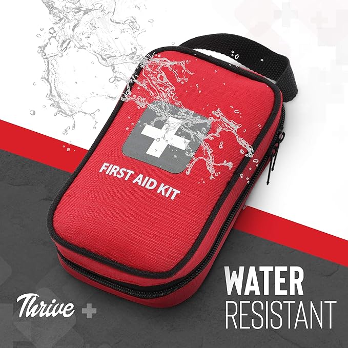 Thrive First Aid Safety Kit - 100-Piece Bag - Waterproof Pouch & Multi-Size Bandages, Wipes & Safety Pins - FSS Approved Products & Flex Spending Approved Items - Health Savings Eligible Products