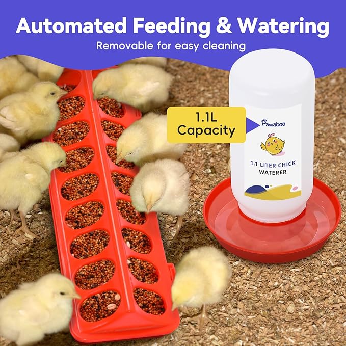 Pawaboo 5-in-1 Chicken Brooder Box for Chick Starter Kit, Includes Pet Cage Tent, Chicks Perch, Chicks Feeder, 1.1L Chick Waterer, Baby Chicken Supplies (Brooder Set), Black