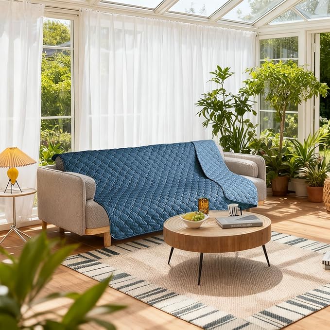 gogobunny 100% Double-Sided Waterproof Dog Bed Cover Pet Blanket Sofa Couch Furniture Protector for Puppy Large Dog Cat, Reversible (52x82 Inch (Pack of 1), Dark Blue/Light Blue)