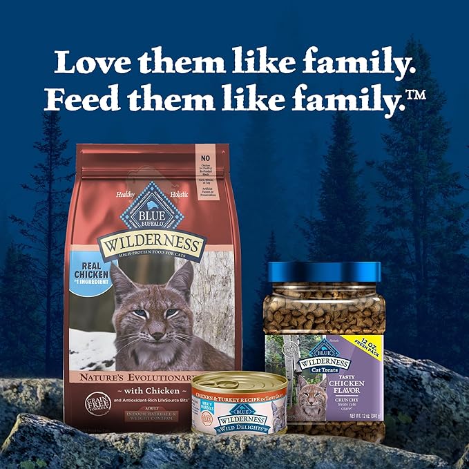 Blue Buffalo Wilderness High-Protein, Grain-Free Natural Dry Food for Adult Cats, Weight and Hairball Control, Chicken, 5-lb Bag