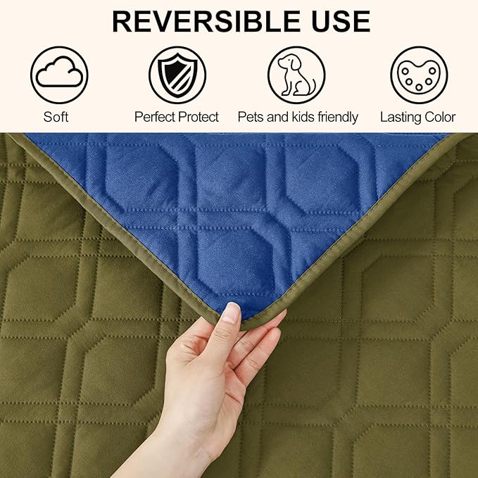Smiry Waterproof Dog Blanket, 82x82 Inch Soft Pet Bed Cover Reversible, Washable Sofa Couch Furniture Protector for Small Medium Large Dog Puppy Cat, Geometric, Green/Navy