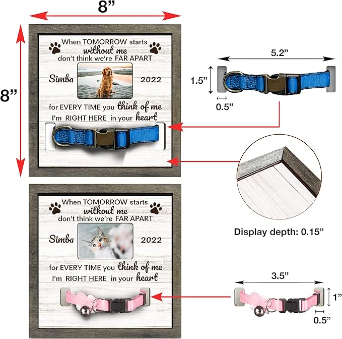 Customized Dog Collar Frame Memorial Pet Loss Sign for Dogs Lovers Gifts Pet Wood Memorial for Tabletops Someone Who Lost A Pet Keepsake Picture Frame Sympathy Gifts Funerary Decor Wall Items