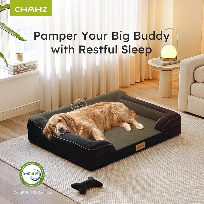 Extra Large Dog Bed, Orthopedic Dog Bed with Cooling Gel Memory Foam, Waterproof XL Pet Bed with Removable Washable Cover, 42" Pet Sofa Couch Dutch Velvet with Bone Toy, Black