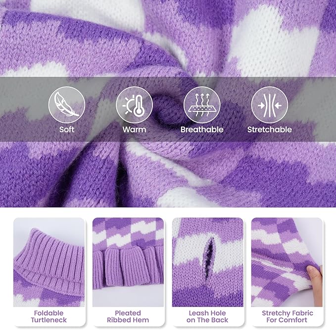 Girl Dog Sweater Dress for Small Medium Dogs,Dog Sweater Dress with Leash Hole, Thick Turtleneck Knitwear for Female Dogs, Cute Warm Fall Winter Pet Knitted Dress for Cold Weather, Christmas-M