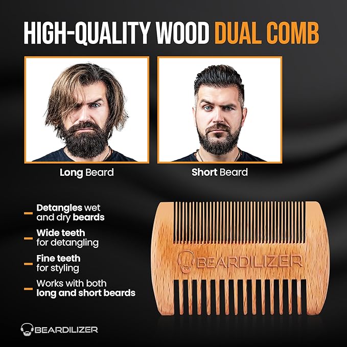 Beardilizer Beard Brush Kit, 100% Pure Boar Bristle Brush, Luxury Wood Comb & 2 Mustache Scissors, Professional Grooming & Care, Beard Accessories for Men