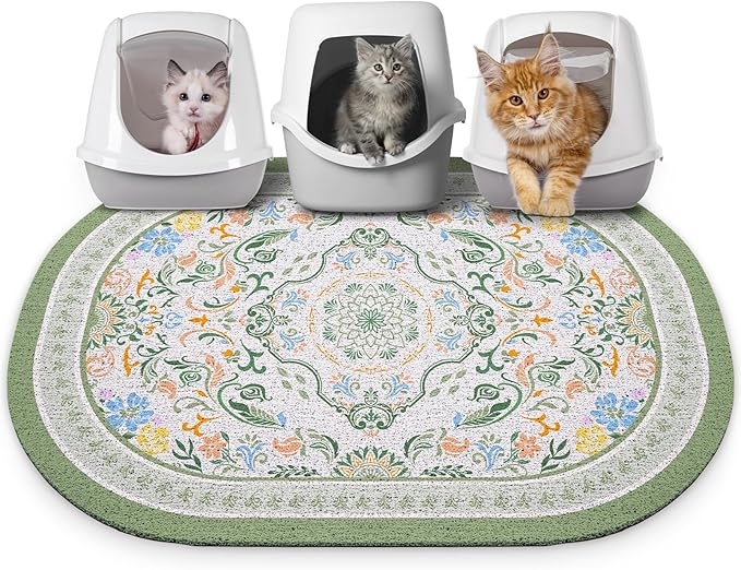 Bienbee Cat Litter Mat, 40" x 30" Jumbo Size Litter Box Mat Rug with Non-Slip Bottom, Easy to Clean Cat Supplies Essentials for Indoor Kitty Kitten Floor,Bean-Green XL