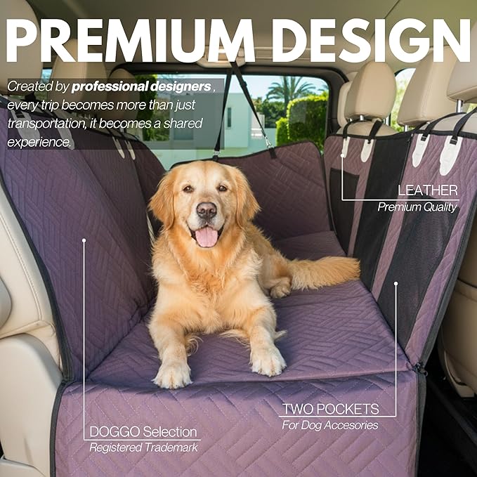 Premium Dog Back Seat Extender | Supports 400 lbs | Waterproof Hard Bottom & Non-Slip Design | Pet Seat Cover with Mesh Window & Storage Pocket | Fits Cars, SUVs & Truck (Brown)