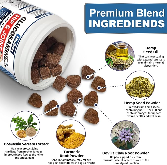 Glucosamine for Dogs, 180 Chews Hip and Joint Supplement for Dogs, Glucosamine Chondroitin, MSM Hemp Dog Joint Pain Relief, Dog Joint Supplement Health Mobility Support (180 Chews, Bacon)