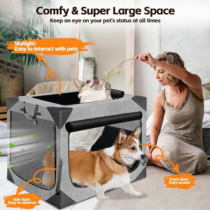 Dog Crate 36x25x25 Inch for Large or Medium Dogs, Portable and Foldable Design Perfect for Travel or Home Use, Dog Kennel with 3-Door