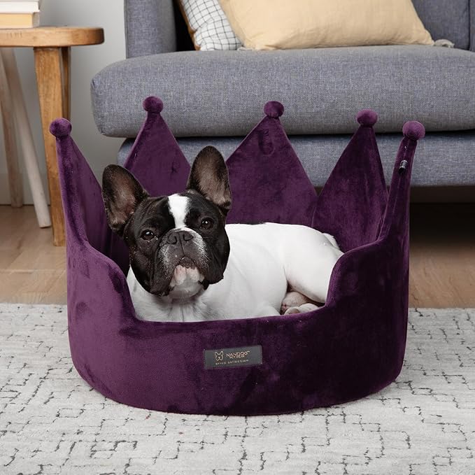 NANDOG Pet Gear Crown Cozy Round Dog and Cat Bed Collection Washable Indoor Pet Bed for Small Breeds -Soft Bed Fits in Crate or Kennel- Made of Ultra Soft Micro-Plush Material (Royal Purple Prive 18")