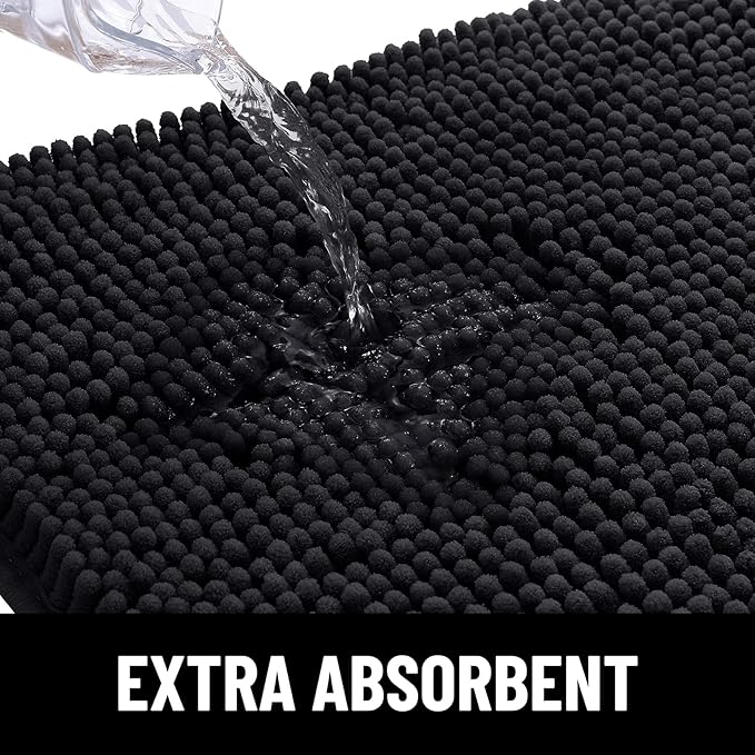 Smiry Dog Door Mat for Muddy Paws, Absorbent Dirt Trapper Non Slip Quick Dry Washable Chenille Mat for Mud Dogs, Entry Rug for Indoor and Outdoor (24x16 Inches, Black)