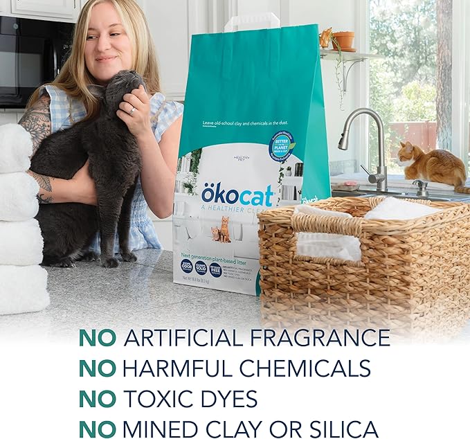 ökocat Multi-Cat Wood Clumping Cat Litter, Unscented, 12.6 pounds - Natural Ingredients, Obliterates Odors with Natural Odor Neutralizer, Clumps Solid, 99% Dust Free, Great for Multiple Cats