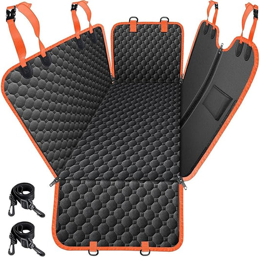 Mancro Dog Car Seat Cover for Back Seat, 2025 Upgraded 600D Heavy Duty Waterproof & Scratch-Resistant Dog Hammock for Car, Back Seat Pet Cover for Dogs with Sedan, Trucks and SUVs, Standard, Orange