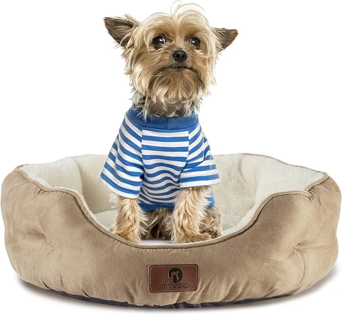 Asvin Medium Dog Bed for Medium Dogs, Cat Beds for Indoor Cats, Pet Bed for Puppy and Kitty, Extra Soft & Machine Washable with Anti-Slip & Water-Resistant Oxford Bottom, Light Brown, 25 inches