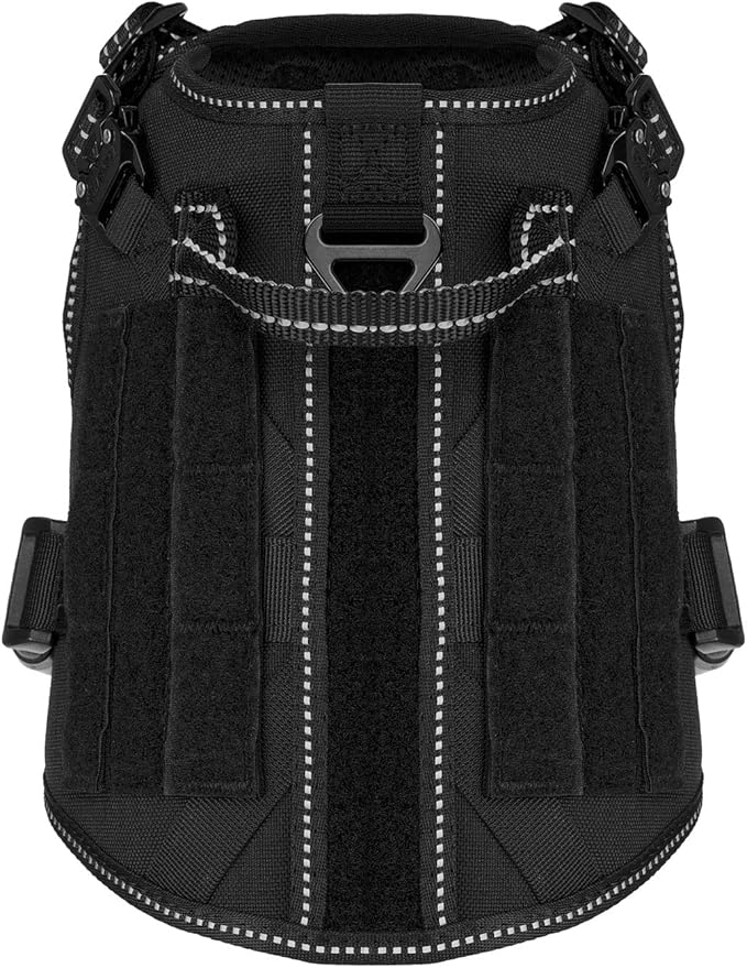 ICEFANG Tactical Dog Harness, Small Size,2X Metal Buckle,Working Dog MOLLE Vest with Handle,No Pulling Front Leash Clip,Hook and Loop Panel (Black,S (Pack of 1))