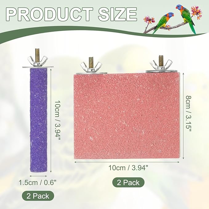 Bird Perch Stand, Wooden Parrot Perch Stand Toy, Paw Grinding Stick, Bird Cage Accessories, 3.94 x 3.15in (Pink, 2 Pcs) Birds Toys Intended for Cage/Parakeets/Conure/Budgie