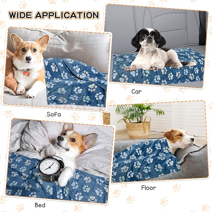 Rezutan 1 Pack 3 Premium Blankets for Large & Medium Dogs - Super Soft Fluffy Pet Blanket Throw for Puppies & Cats, Navy Blue Paw Blanket Suitable for Dog Kennel Crate Bed(41x31 Inch)