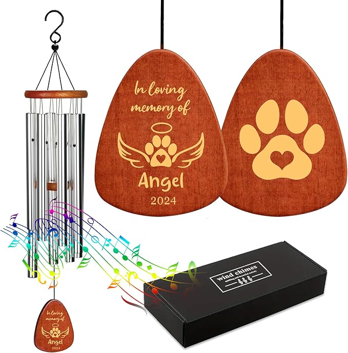 Personalized Dog Memorial Gifts for Loss of Dog Pet Memorial Gifts for Dogs Memory Wind Chimes for Loss of Loved One Dogs Sympathy Bereavement Gift Wind Chimes for Outside 25.5''(Design 3, Silver)