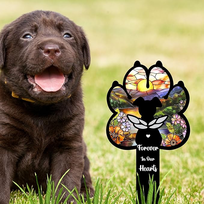 Angel Dog Suncatcher Pet Loss Gift – 12in Paw-Shaped Metal Grave Marker, Weatherproof Dog Memorial Plaque for Garden or Indoor Display, Remembrance Gift for Loss of Beloved Pet