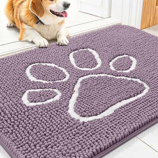 Smiry Dog Door Mat for Muddy Paws, Absorbent Dirt Trapper Non Slip Quick Dry Washable Chenille Mat for Mud Dogs, Entry Rug for Indoor and Outdoor (30x20 Inches, Deep Plum)