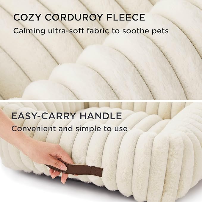 Bedsure Cute Dog Beds Large Sized Dog - Washable Furry Pet Beds, Rectangle Orthopedic Corduroy Fleece Puppy Beds with Removable Zipper Cover, 36x27x8inches, Cream
