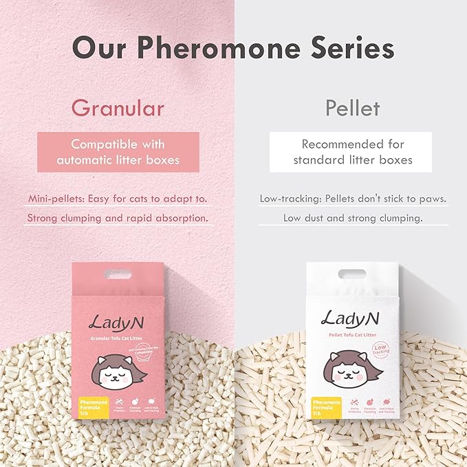 Lady N Cat Attract Tofu Litter – Natural Attractant Formula for Litter Box Training, Calming Pheromone for Multi-Cat Homes, Classic Pellet Shape for Standard Litter Box, 18lb