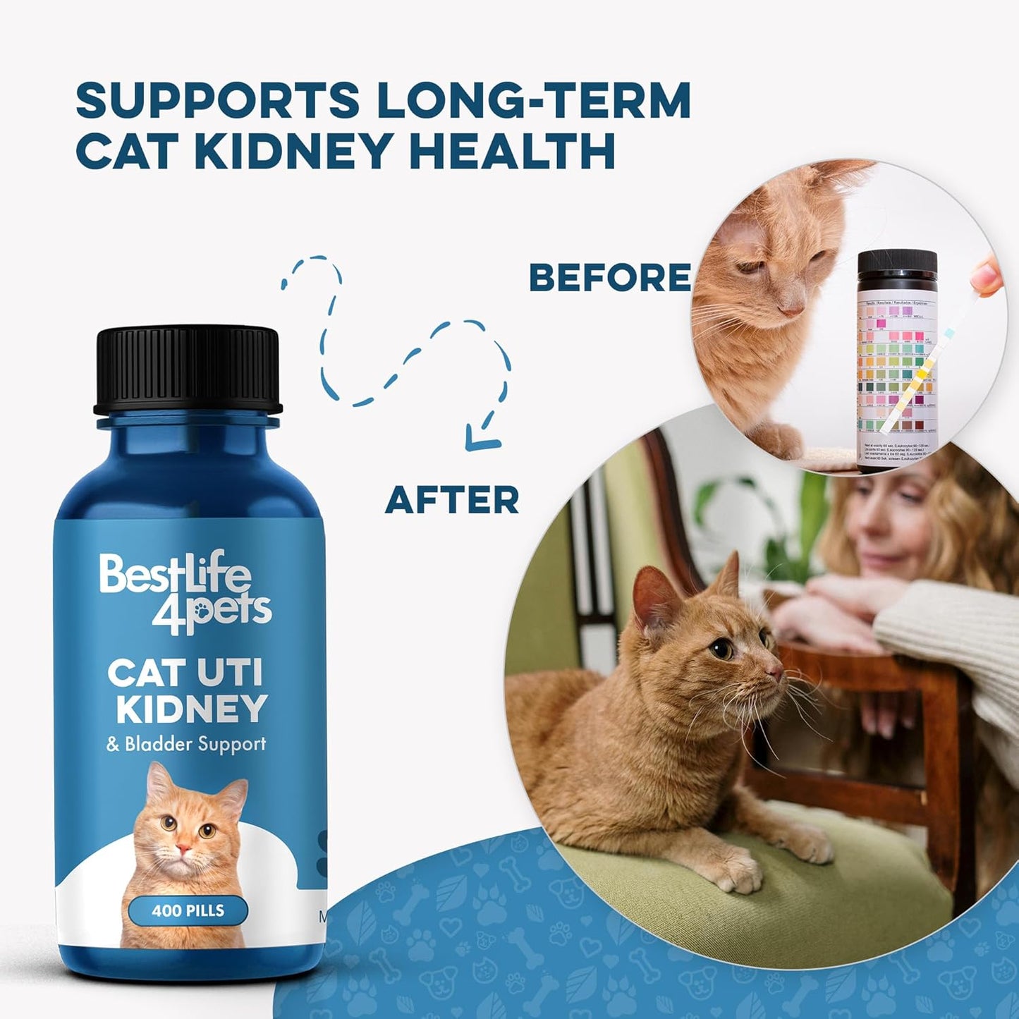 Cat UTI Remedy & Kidney Support for Cats, Natural Urinary Tract Infection and Cat Bladder Crystals Treatment Helps Flush Out Kidney Stones, Clears Infection, & Improves Kidneys Health, 400 Tiny Pills