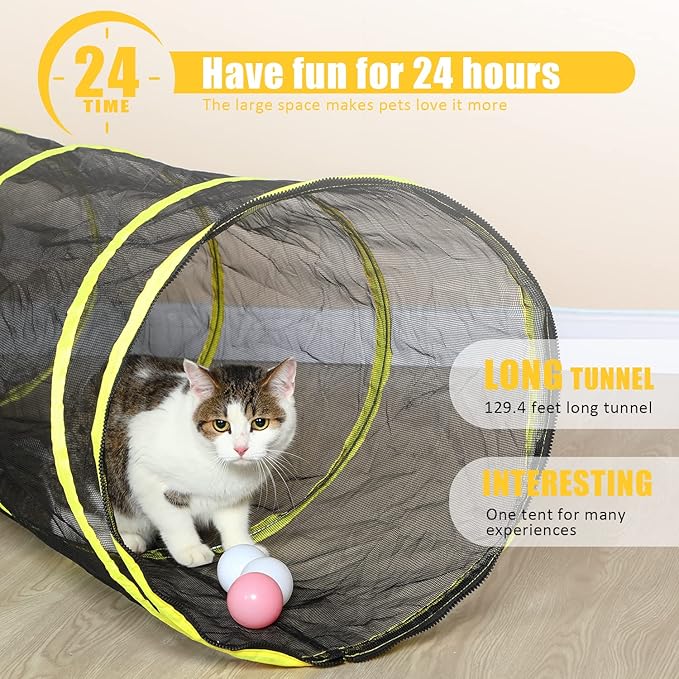 Outdoor Cat Enclosures Indoor, Portable Mesh Tent, Tunnel, Playhouse With Adjustable Harness and Leash for Walking, Colorful Tease Ball for Animals