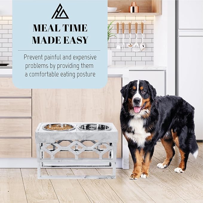 AVERYDAY Large Dog Bowls Elevated, 4 Height Adjustable Raised Dog Bowl Stand with 2 Stainless Steel Food and Water Bowls Set, Tall Dogs Feeding Station with Anti-Slip Base for Medium Large Breeds Dogs