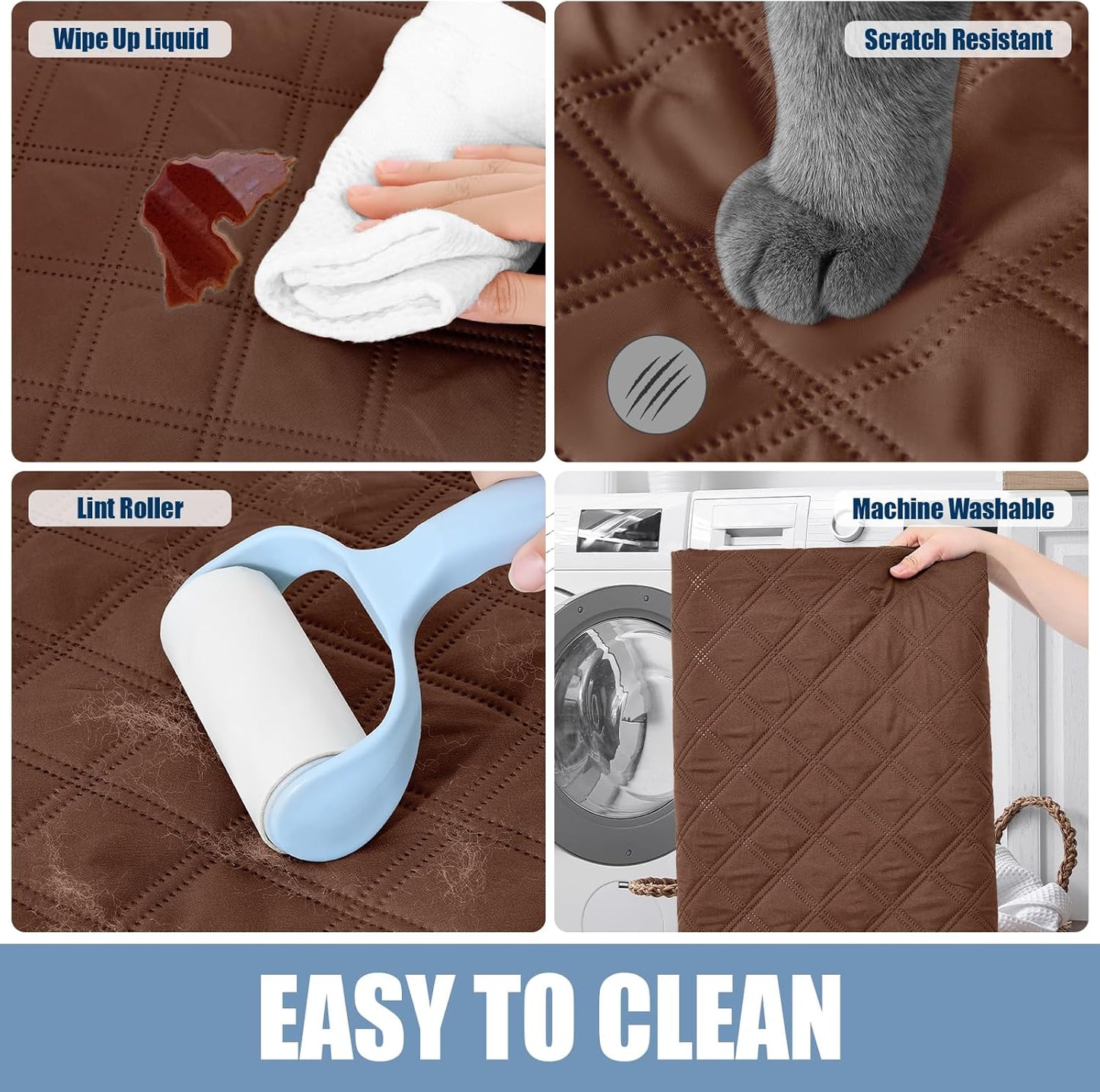 Smiry Waterproof Dog Bed Cover Pet Blanket, Soft Washable Dog Blanket for Furniture Bed Couch Sofa Reversible, Checkered (68"x82", Brown/Beige)