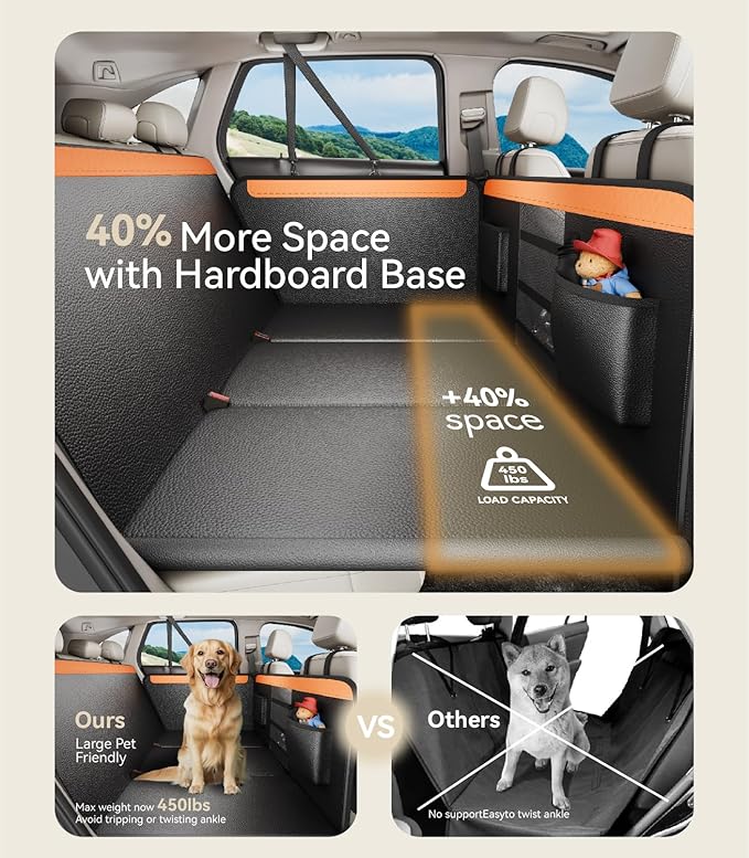Back Seat Extender for Dogs,Upgraded PU Leather Dog Car Cover for Back Seat with Hard Bottom Holds 400lbs,Waterproof Seat Protector Dog Hammock for Car, Universal Fits SUV Small Truck