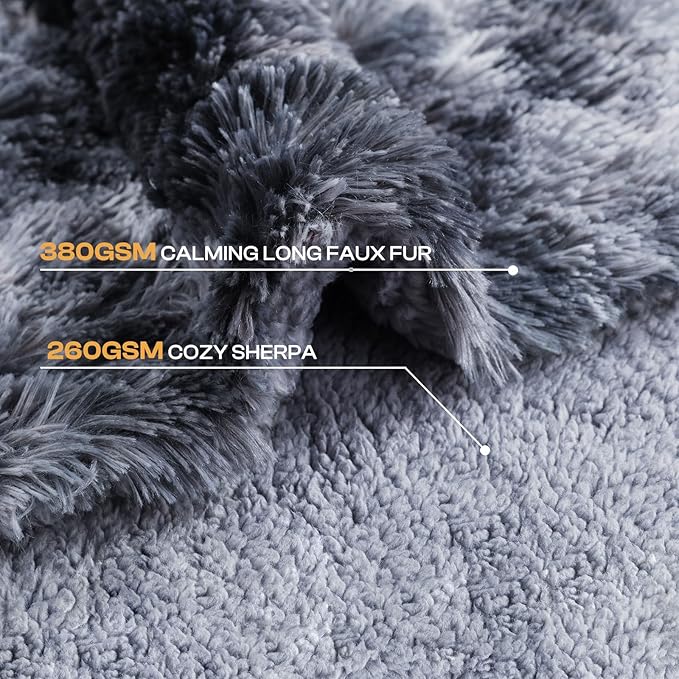 Luciphia Large Waterproof Dog Blanket for Pet Washable Liquid Proof Bed Intimacy Protection Shaggy Plush Calming Long Faux Fur Couch Cover Calming Cat Throw Blankets, Tie-dye Grey, 60" x 80"