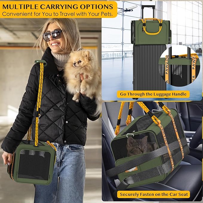PAWZIDEA Expandable Pet Carrier w/ID Card, 18″×11″×11″ Small Dog Carrier TSA Airline Approved, Top Load Cat Carrier for 2 Cats Under Seat, Soft-Sided Collapsible Puppy & Animal Travel Bag, up 15 lbs