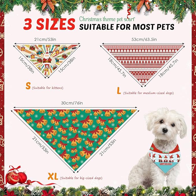 100 Pcs Christmas Dog Bandanas Bulk 3 Sizes Dog Washable Bandana Adjustable Washable Xmas Scarf for Christmas Holiday Small Medium Large Pet Supplies
