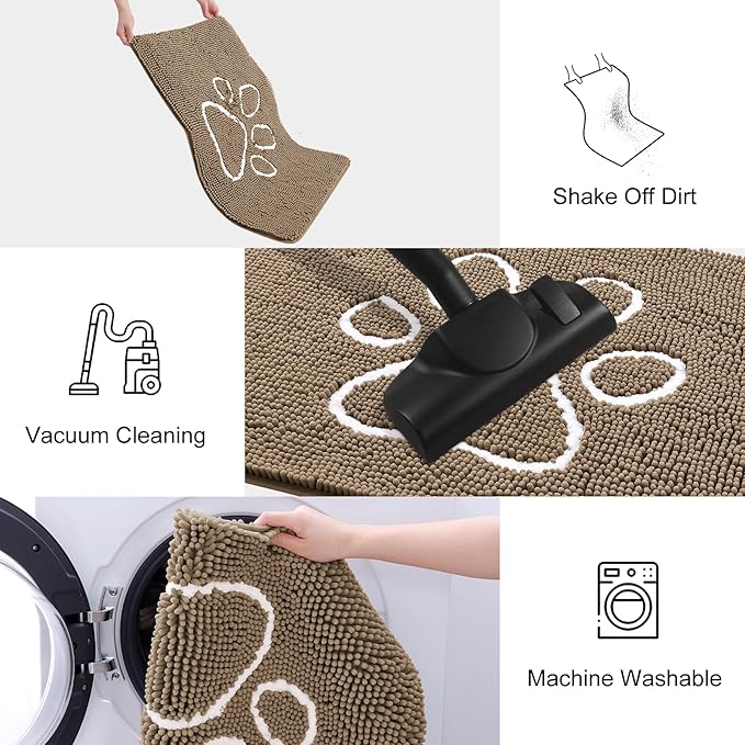 Smiry Dog Door Mat for Muddy Paws, Absorbent Dirt Trapper Non Slip Quick Dry Washable Chenille Mat for Mud Dogs, Entry Rug for Indoor and Outdoor (40x32 Inches, Camel)