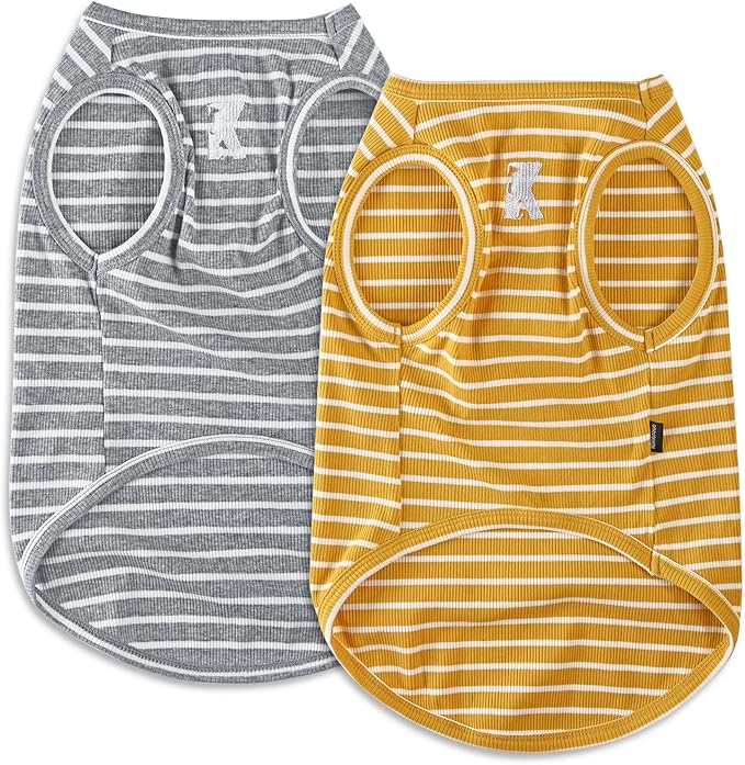 Koneseve Dog Shirt Vest Lightweight Stretchy Dog T-Shirts Soft Cool Shirts Sleeveless Stripe Vests Breathable Clothes for Puppy Kitty Cats Small Medium Large Dogs 2 Pack Yellow + Light Grey [ 5XL ]