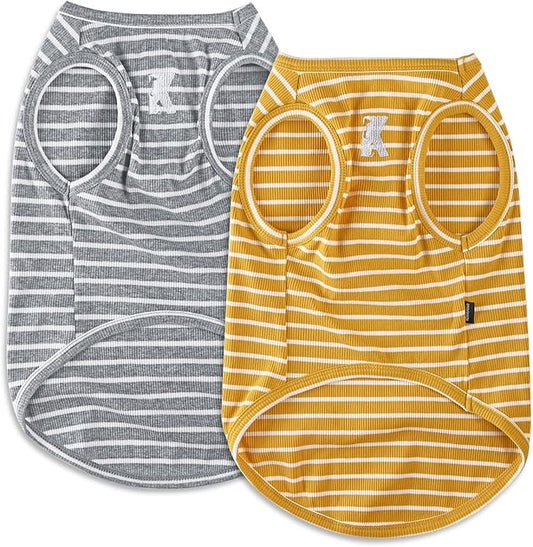 Koneseve Dog Shirt Vest Lightweight Stretchy Dog T-Shirts Soft Cool Sleeveless Stripe Vests Breathable Clothes for Puppy Kitty Cats Small Medium Large Dogs 2 Pack Yellow + Light Grey [ 2XL ]