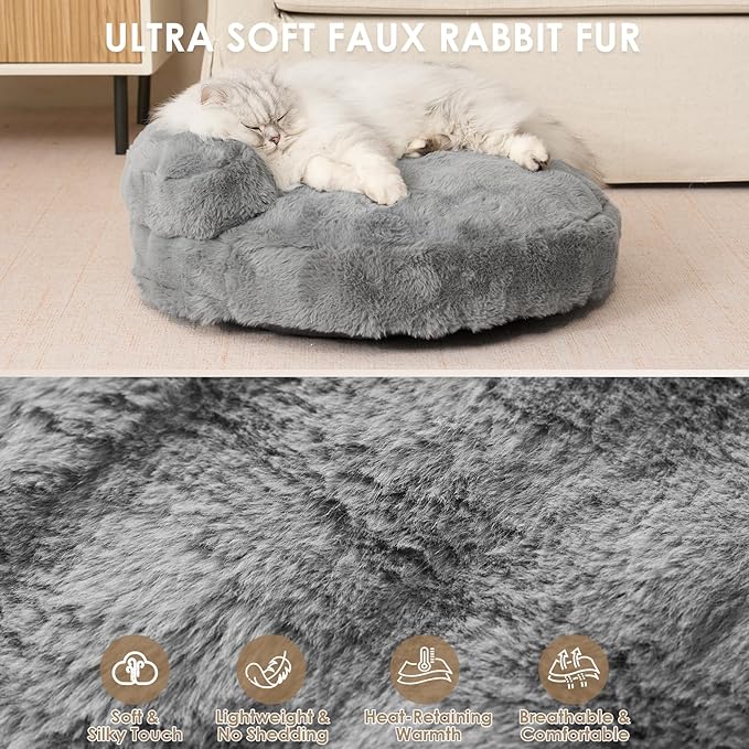 EHEYCIGA Extra Small Dog Bed and Cat Couch for Puppy and Kitten - Fluffy Faux Rabbit Fur Pet Sofa with Washable Removable Cover, Waterproof and Non-Slip, 20 Inch Grey