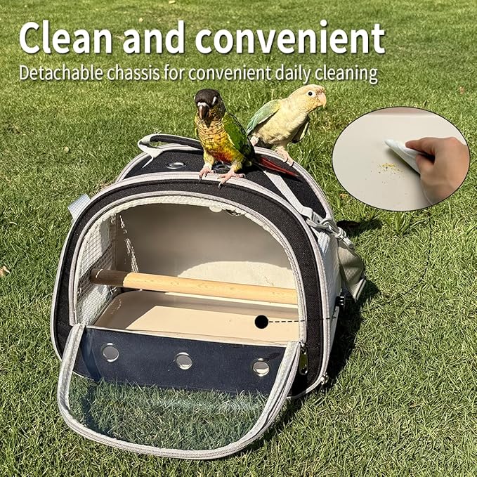 Bird Carrier,Bird Cage Parakeet Parrot Budgie Carrier Backpack for Small Birds, Travel Bird Cages with Perch, Transparent Ventilation Cockatiels, Lightweight Pet Carrier for Outdoor Use(Black)