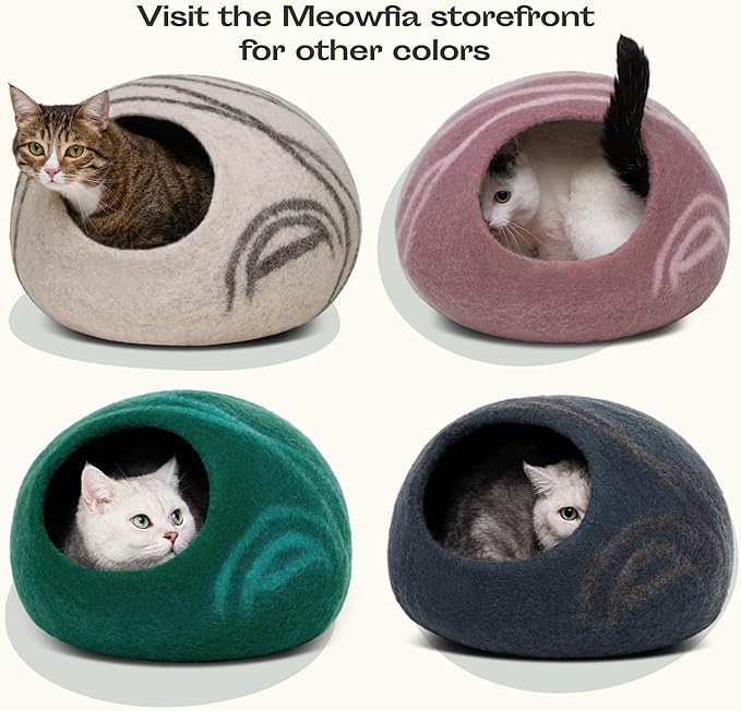 MEOWFIA Cat Cave – Premium Felt Cat Bed for Indoor Cats, Handmade 100% Merino Wool (Aquamarine, Medium)