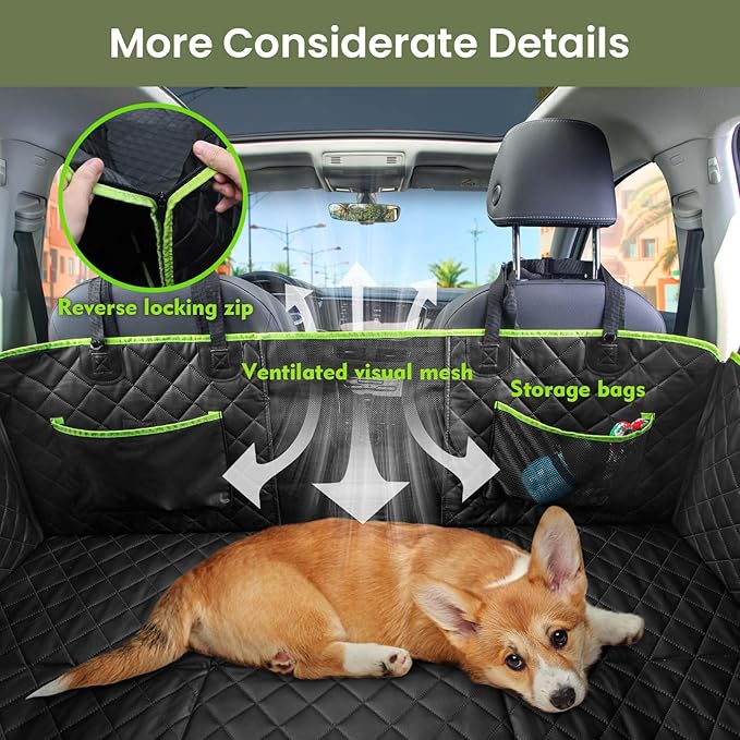 Dog Car Seat Cover for Back Seat, Waterproof Leather Fabric Back Seat Extender for dogs 52.4 * 24.4in, Foldable in The Car, Hard PVC Panels Bottom Support to 330 lbs, for Cars/Mid-Size SUV/Small Truck