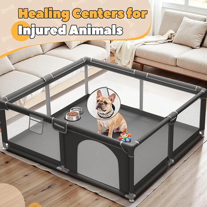 50x50x26 Inches Puppy Playpen with Gate, Dog Playpen for Puppies or Small Dogs, Sturdy Safety Dog Fence Pet Playpen with Thickened Fabric, High-Strength Nylon Wire Mesh for Indoor & Outdoor,Washable