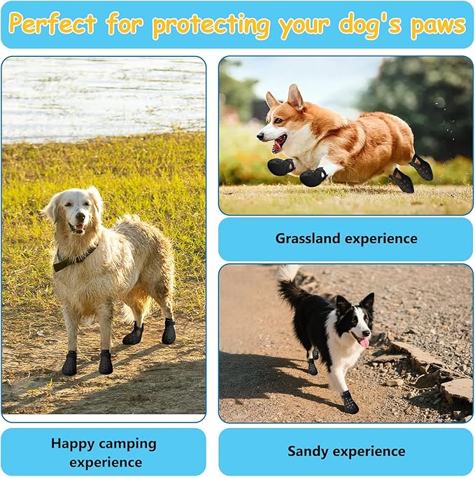 Dog Shoes for Hot Pavement Non-Slip Waterproof Dog Shoes for Medium Dogs Large Size Dogs Easy ON & Off Adjustable Easy-Clean for Beach Outdoor Black Size M: (3’’x2.25’’)(L*W)