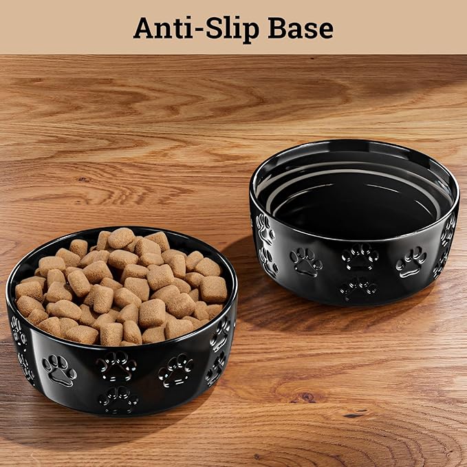 Ceramic Dog Bowl Set of 2 with Anti-Skid Base - 5" Wide x 2" Tall Ceramic Dog Bowls for Small Dogs - 2 Cup Capacity Food and Water Bowls for Dogs - Rubber Bottom Pet Bowl Set of 2 for Small Pets