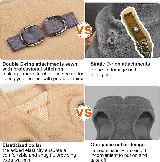 BEAUTYZOO Dog Fleece Vest Sweater Winter Jacket for Small and Medium Large Dogs with D-Ring Leash Cold Weather Coat Hoodie for XS S M Dogs Boy or Girls, Beige XL