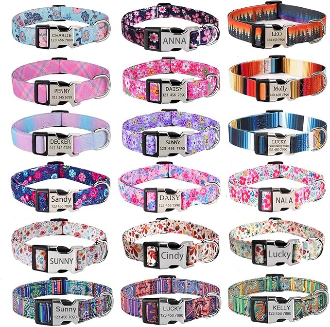 Personalized Dog Collars - Floral Custom Dog Collar with Engraved ID Name and Phone Number - Customized Dog Collars for Puppy Small Medium Large X-Large Boy Girl Dogs (Pack of 1)