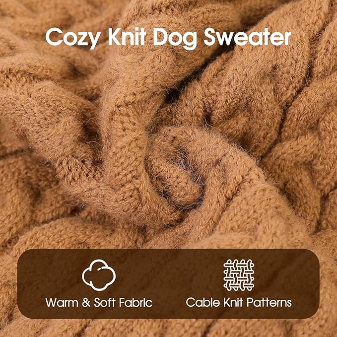 SAWMONG Dog Sweater, Dog Sweaters for Large Dogs Girls Boys, Pullover Turtleneck Knitted Doggy Sweatshirt, Cold Weather Pet Clothes（Khaki, Large